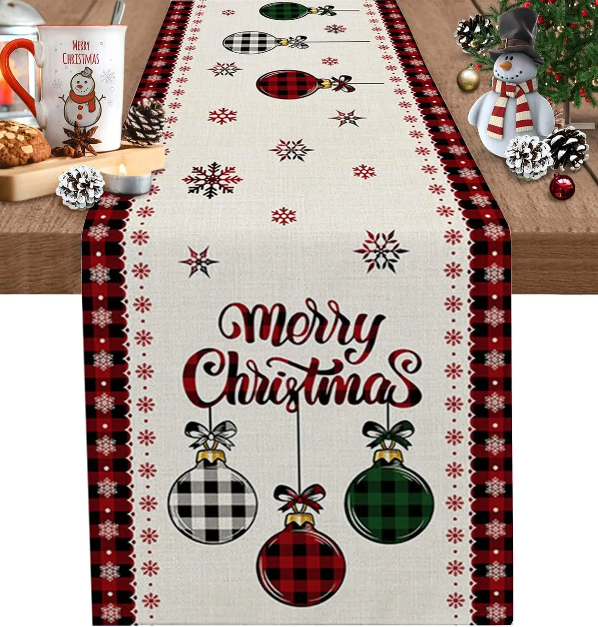 Merry Christmas Tree Ball Linen Table Runners Holiday