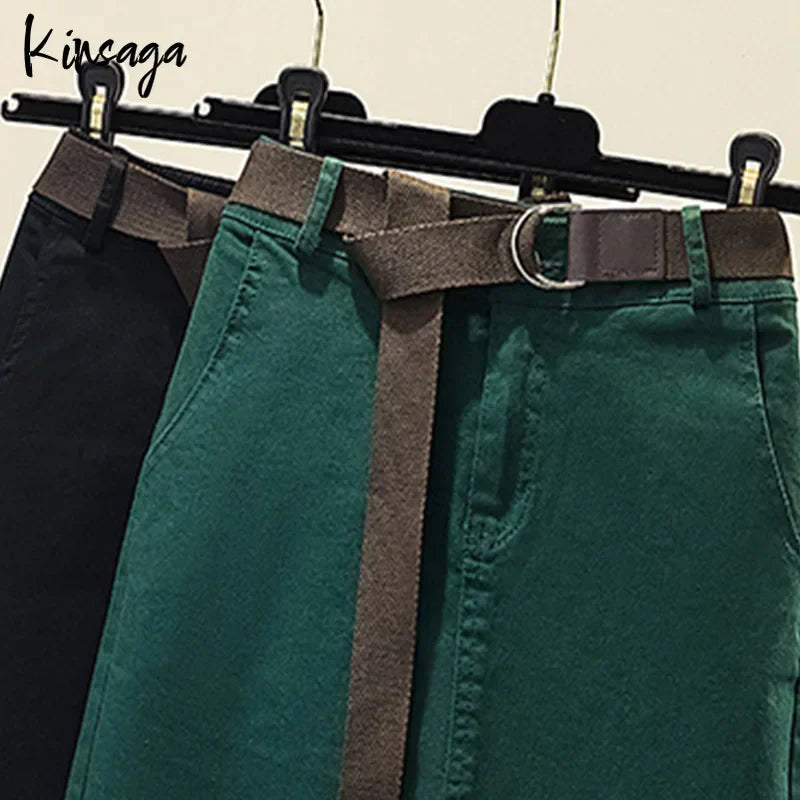 Plus Size Slim High Waist Front Slit Midi