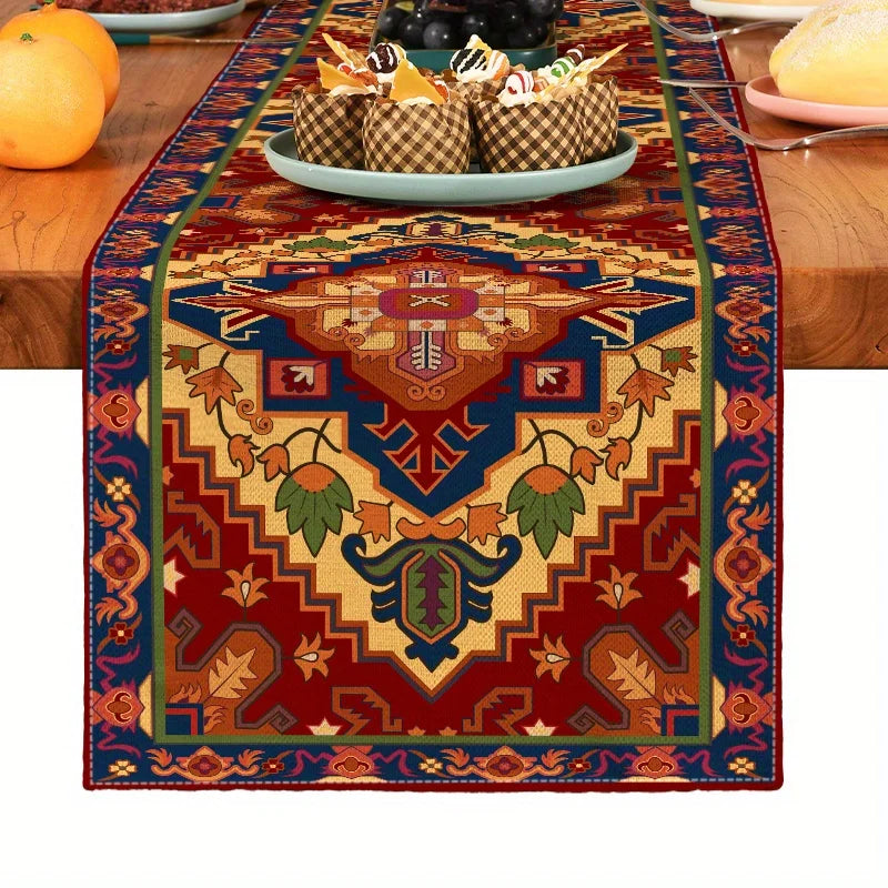 Bohemian Geometric Pattern Table Runner Linen Kitchen Decoration