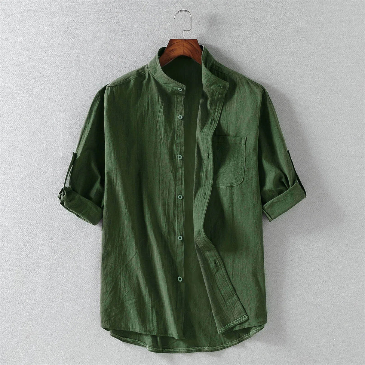 Men's Summer Shirts Stand-up Collar Five-point Mid-sleeve Shirt