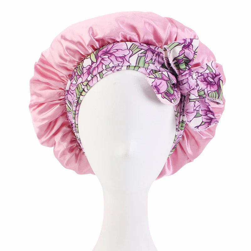 Women Satin Print Sleeping Cap Nightcap Bonnet Headband