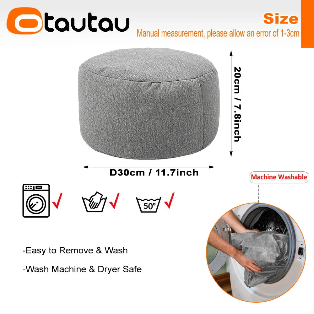 OTAUTAU Round Stool D30cm*H20cm Linen Bean Bag Ottoman