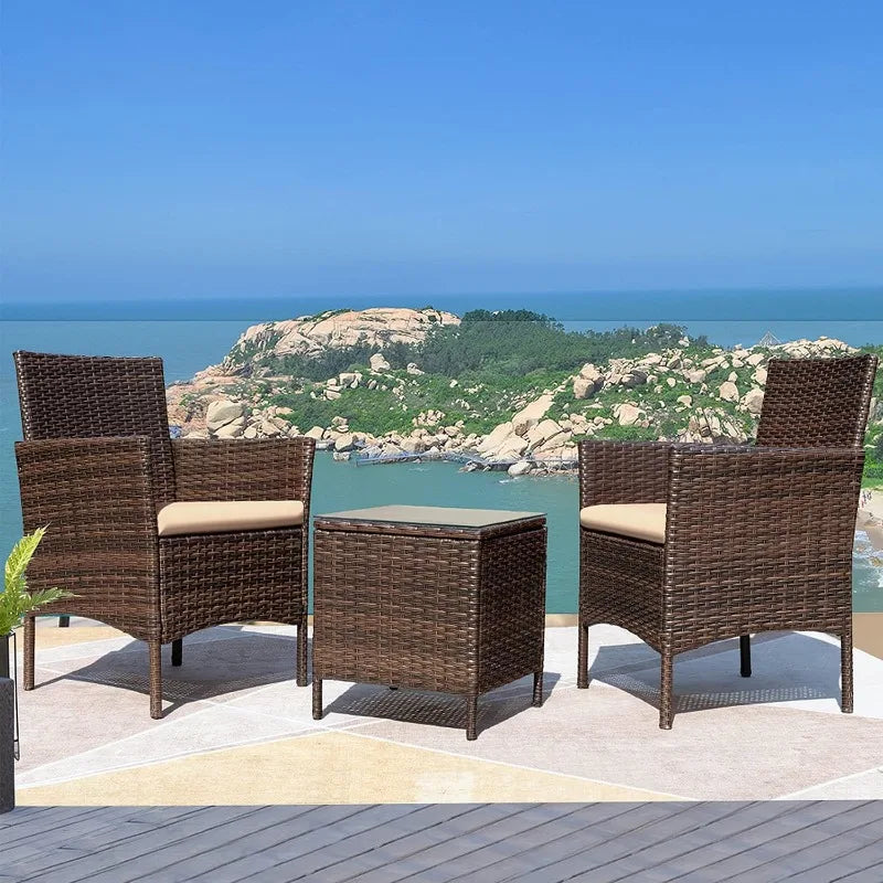 Greesum 3 Pieces Patio Furniture PE Rattan Wicker