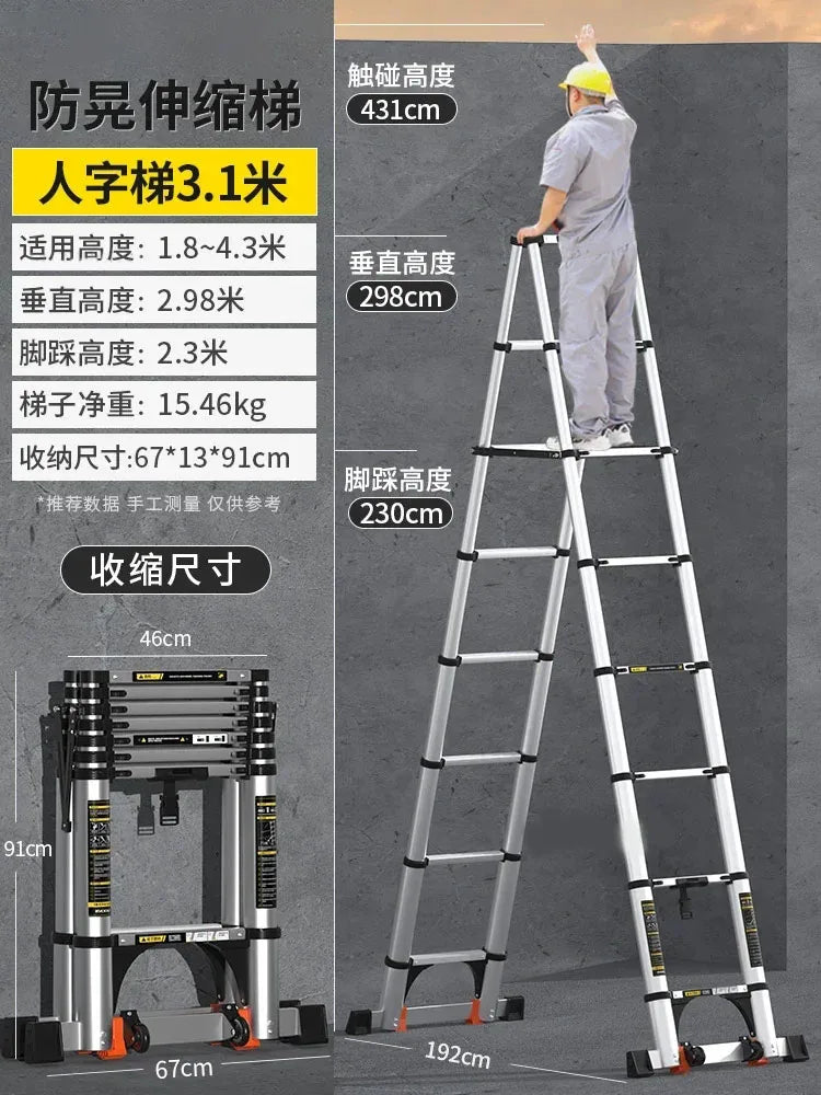 Home Kitchen Telescopic Ladder Aluminum Alloy Step Stools