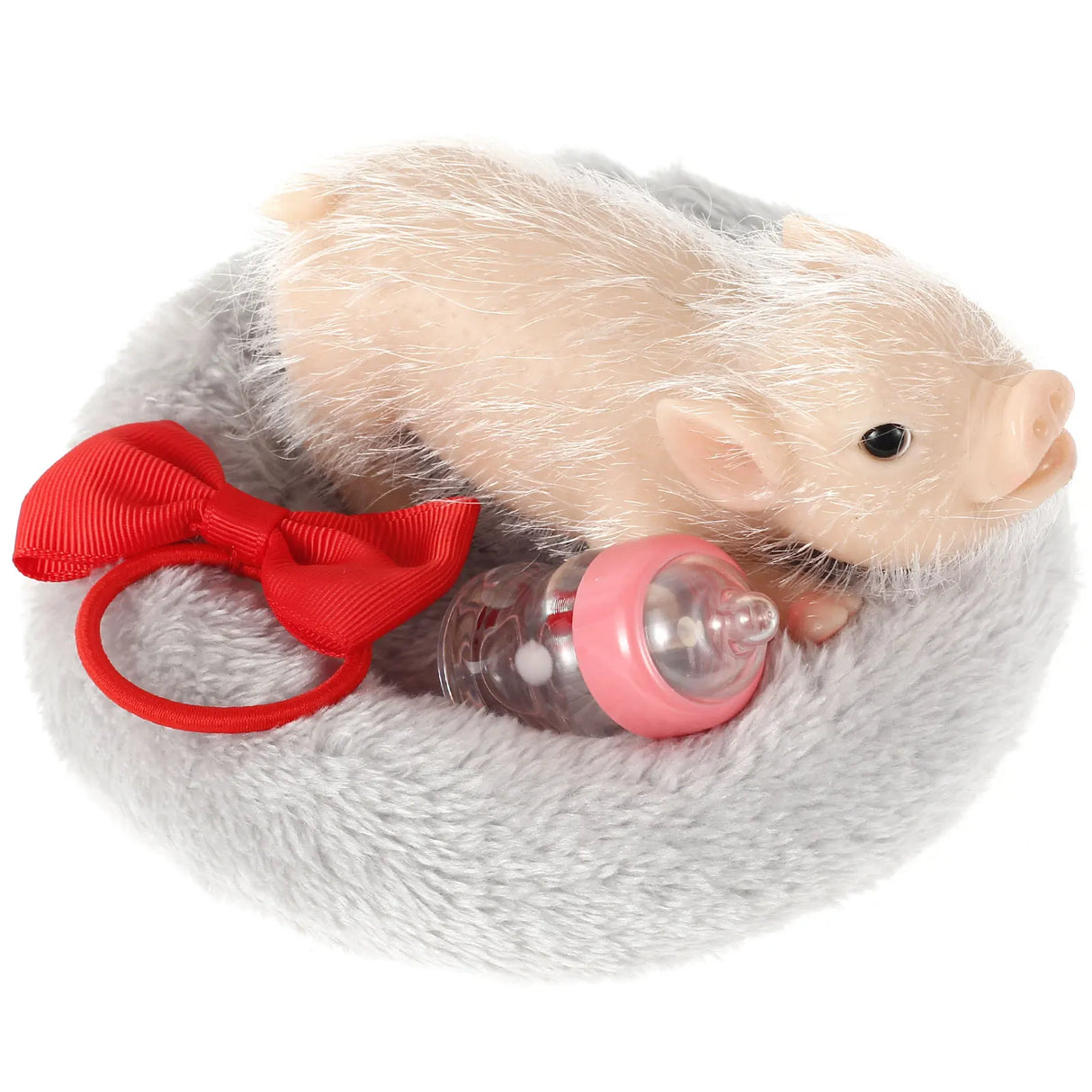 Silicone Pig Doll Toy with Pig Bowknot Nursing