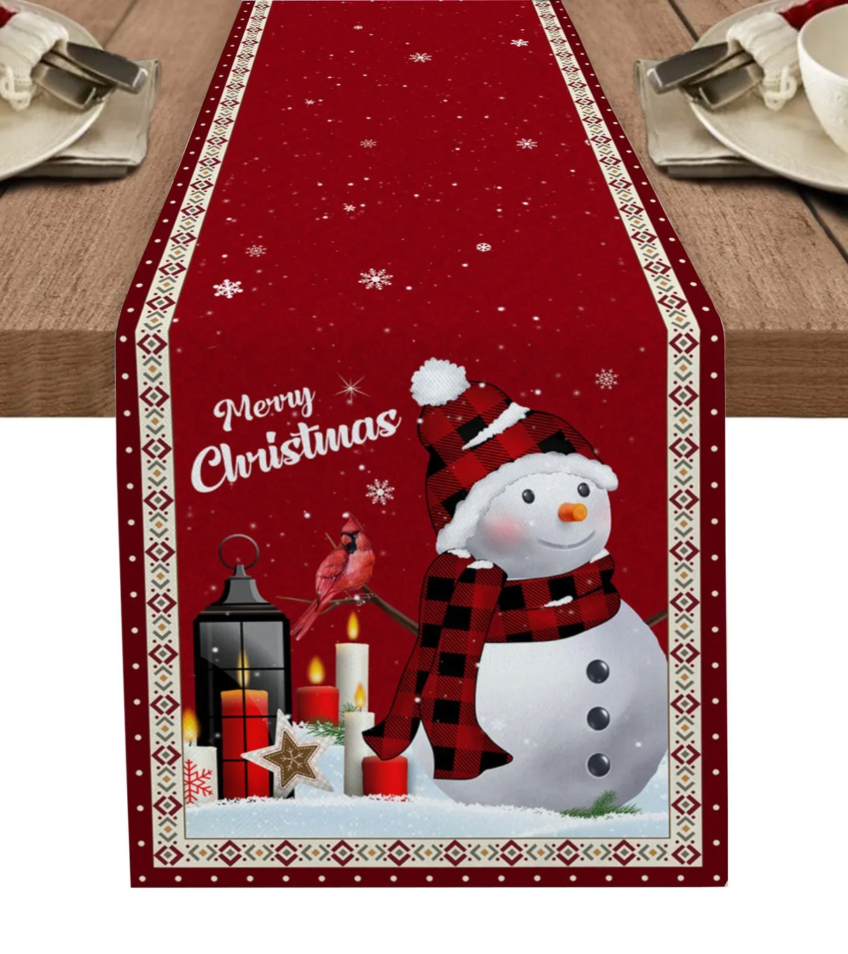 Christmas Snowflake Texture Linen Table Runners Wedding Decoration