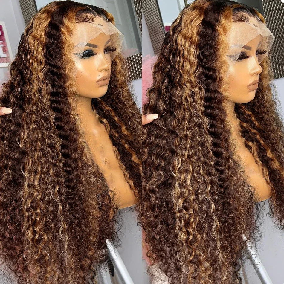 40inch Highlight Ombre Lace Front Wigs Deep Wave