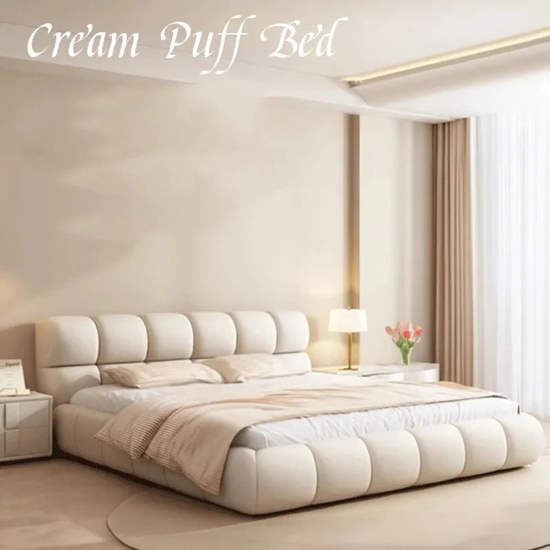 Cream sleeping bed Bedroom Children Confortable Designer King