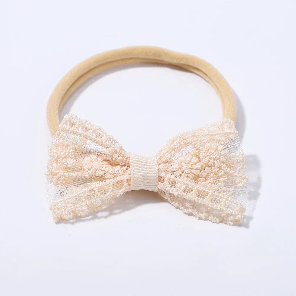 2Pcs Newborn Elastic Hair Bands Lace Bows Soft
