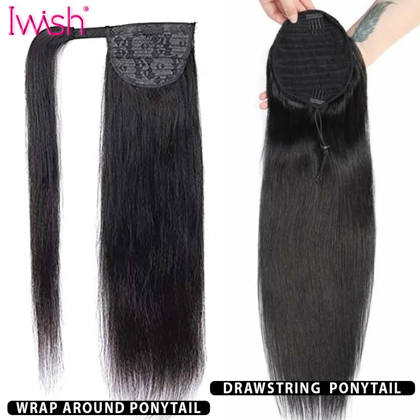 150g Straight Human Hair Wrap Around Ponytail Drawstring