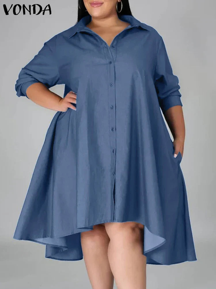 Plus Size 5XL VONDA Women Vintage Shirt Dress