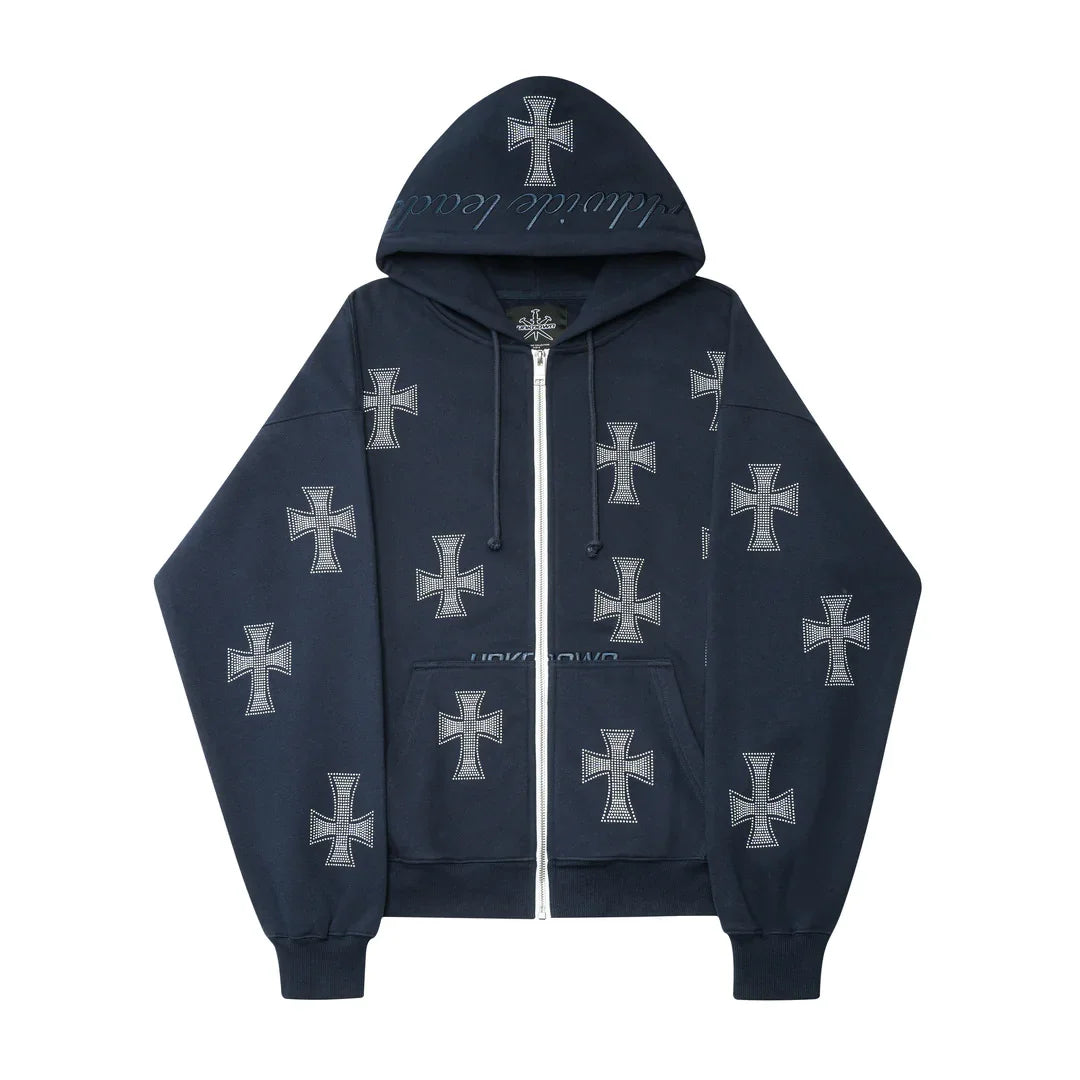 New Street Grunge Sweatshirt Cross Hot Drill Letter