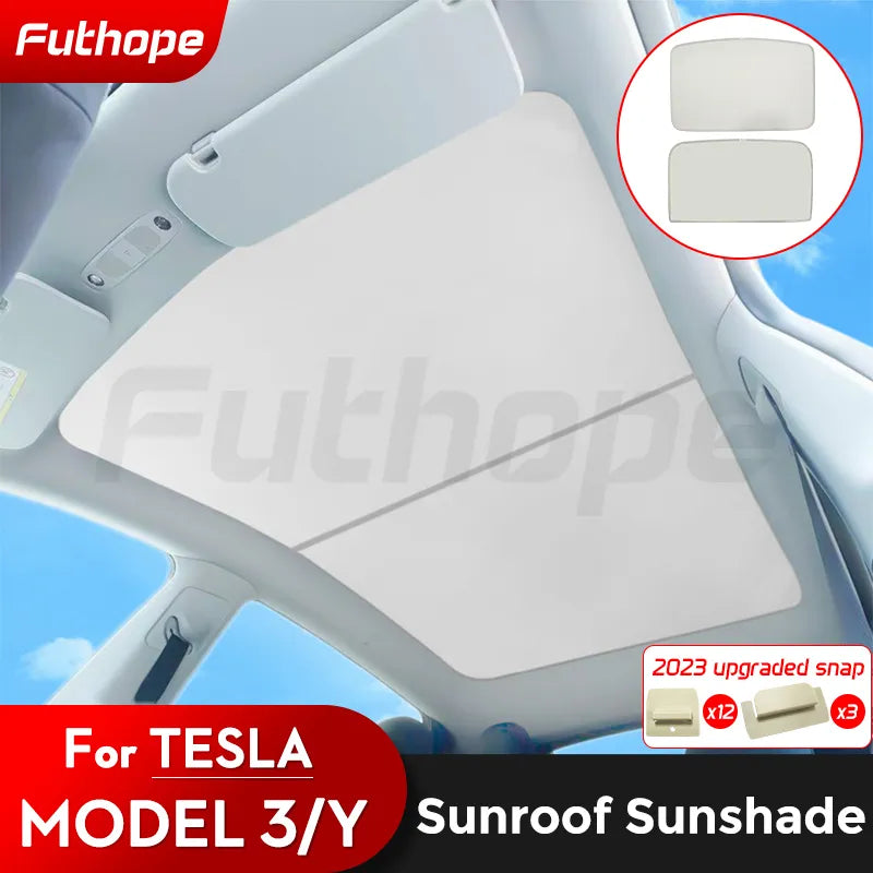 Futhope Upgrade Ice Cloth Buckle Sun Shades Glass Roof Sunshade For Tesla Model 3 Y 2021-2024 Front Rear Sunroof Skylight