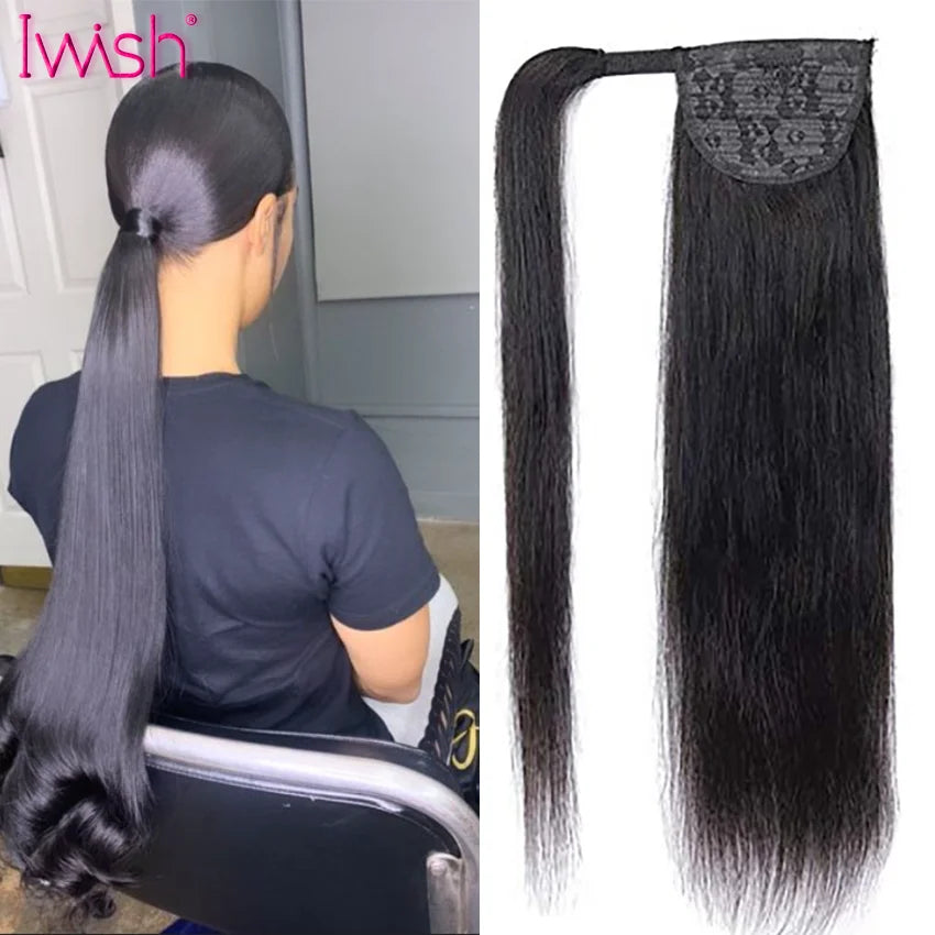 150g Straight Human Hair Wrap Around Ponytail Drawstring