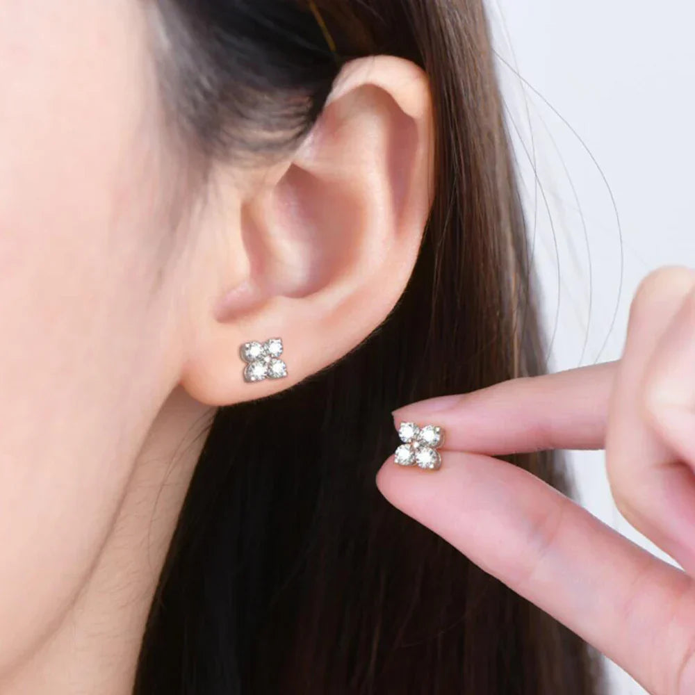 Rose Gold Four Leaf Clover Moissanite Stud Earrings
