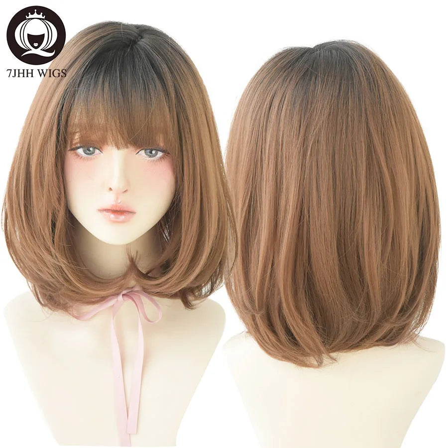 7JHH WIGS Black Short Bob Wig for Girl