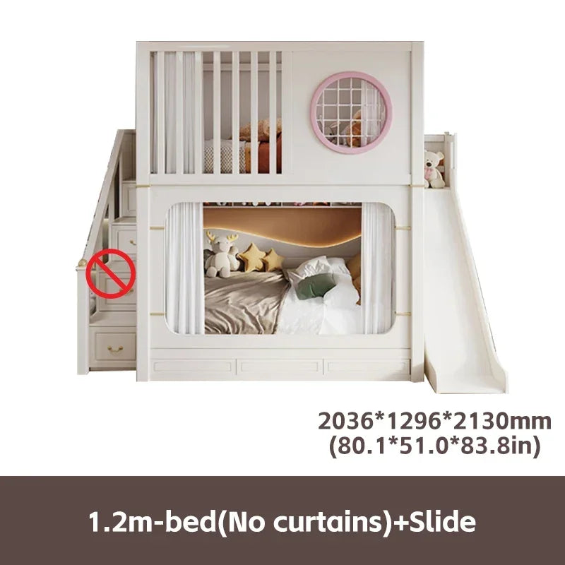 Modern High And Low Kids Bed With Ladder
