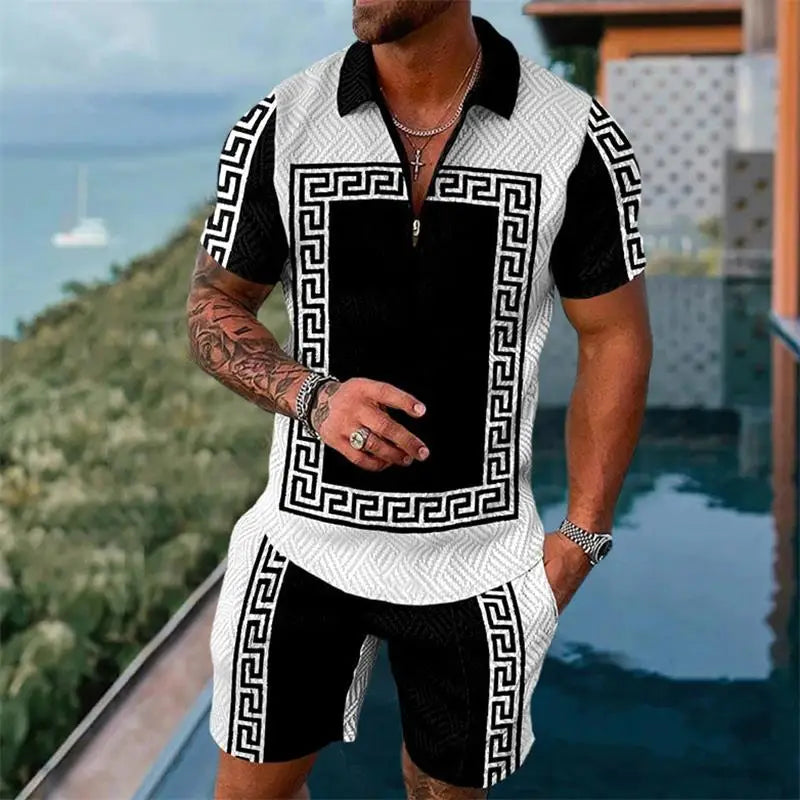 Summer Brand Tracksuit Solid Color Male Shorts Suit