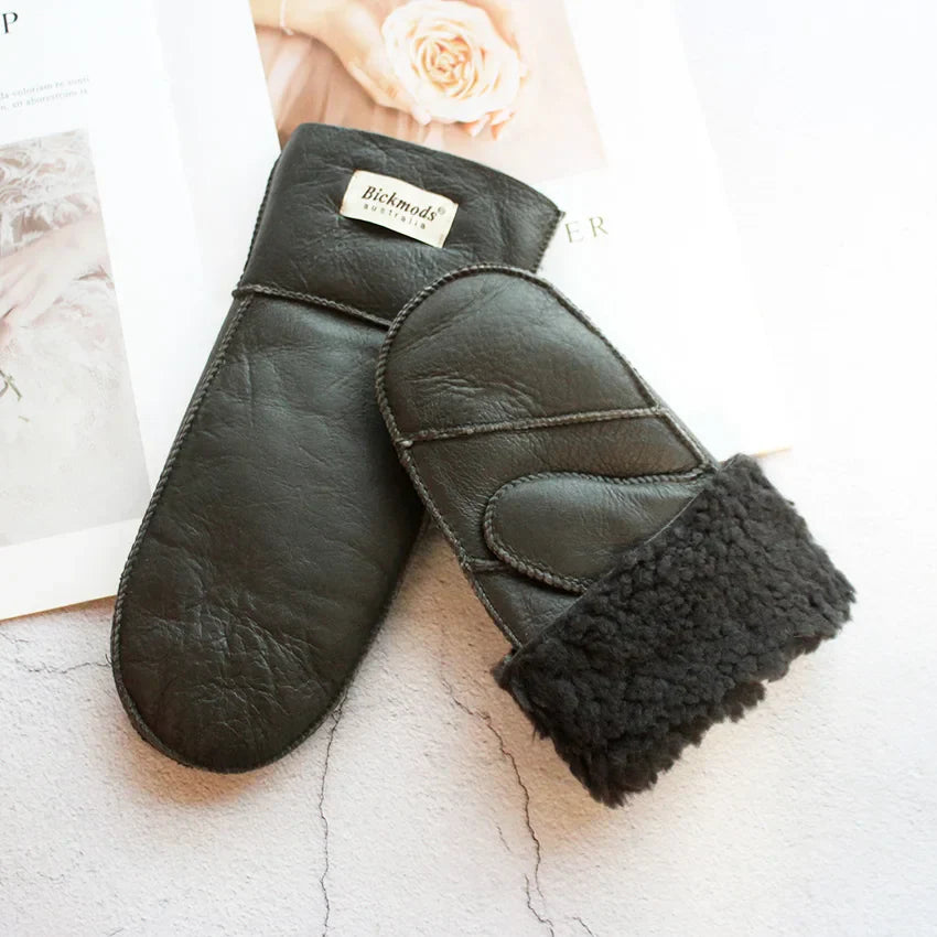 Sheepskin Fur Mittens Women's Leather Wool Color Winter