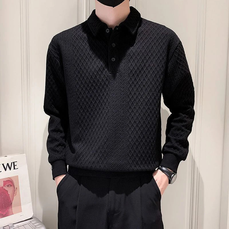 Argyle Plaid Print Long Sleeve Men Polo T