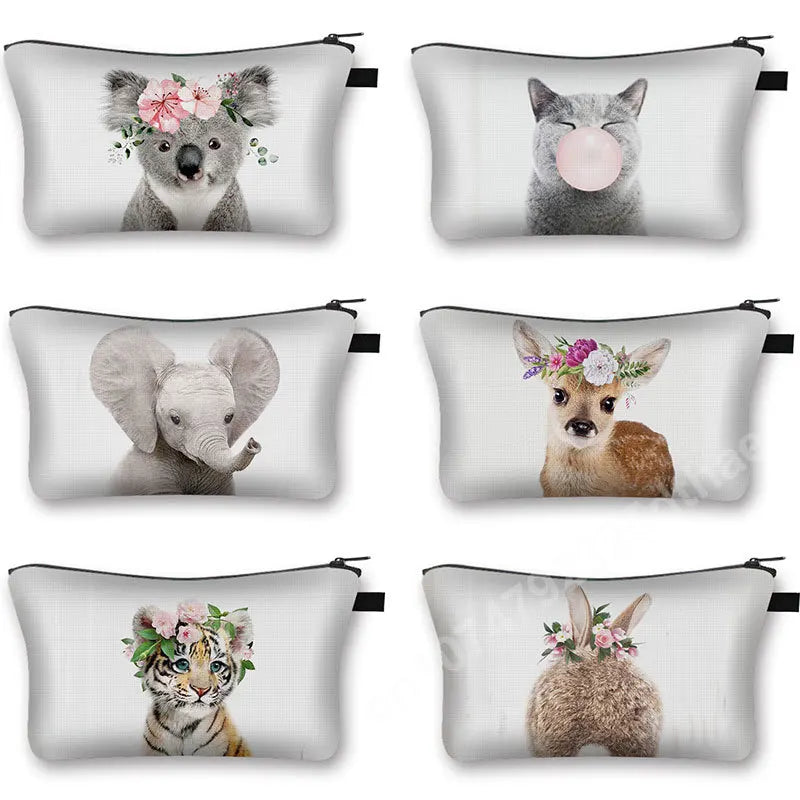 Animal Print Cosmetic Bag Women Makeup Bag Kawaii