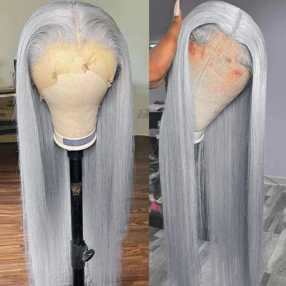 30 32Inch 13x4/13x6 Grey Straight Lace Frontal Human