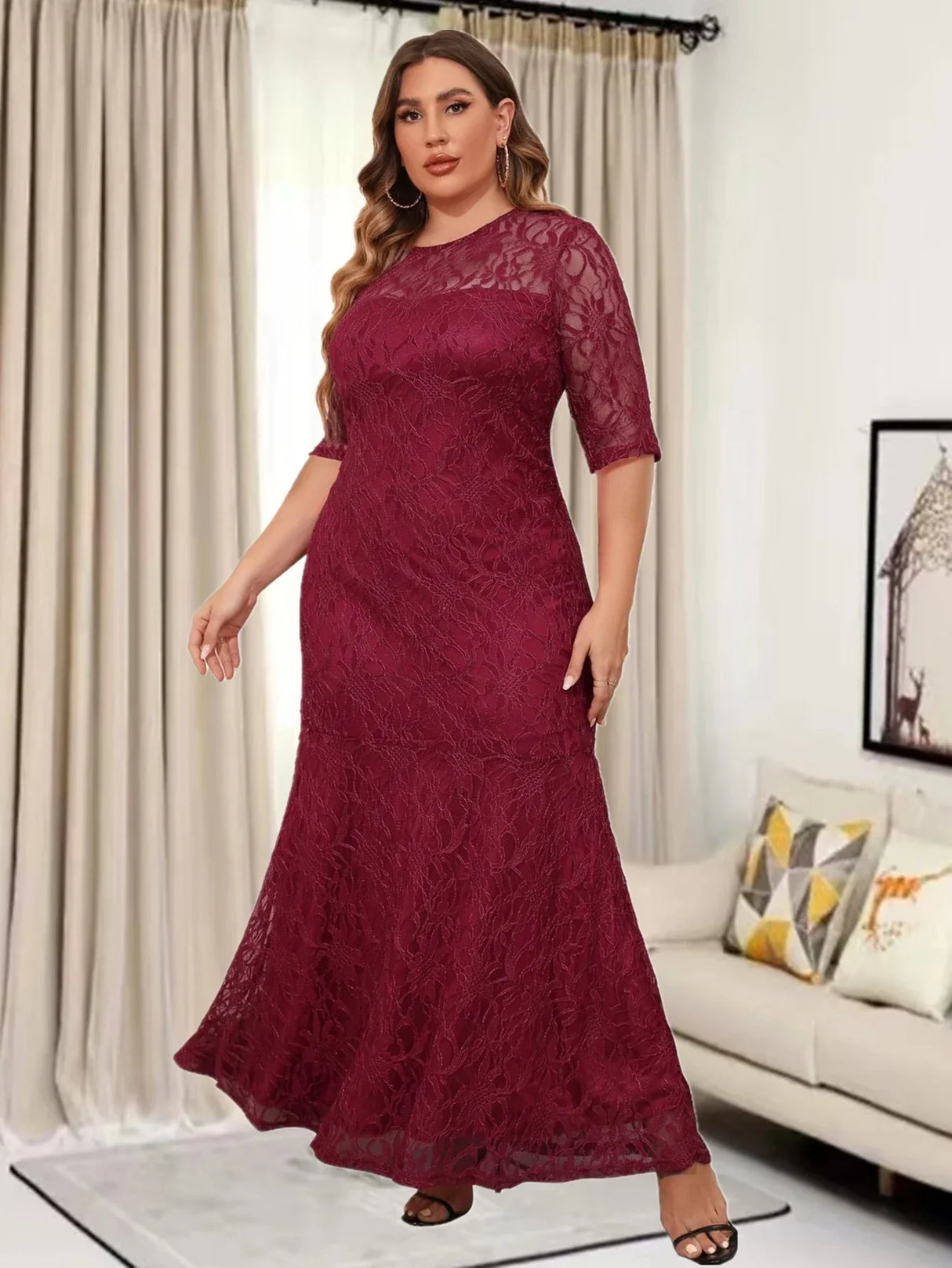 Plus Size Elegant Party Evening Formal Lace Dresses