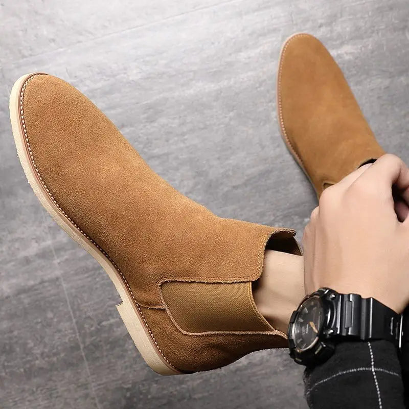 Men's Retro Suede Genuine Leather Chelsea Boots Men