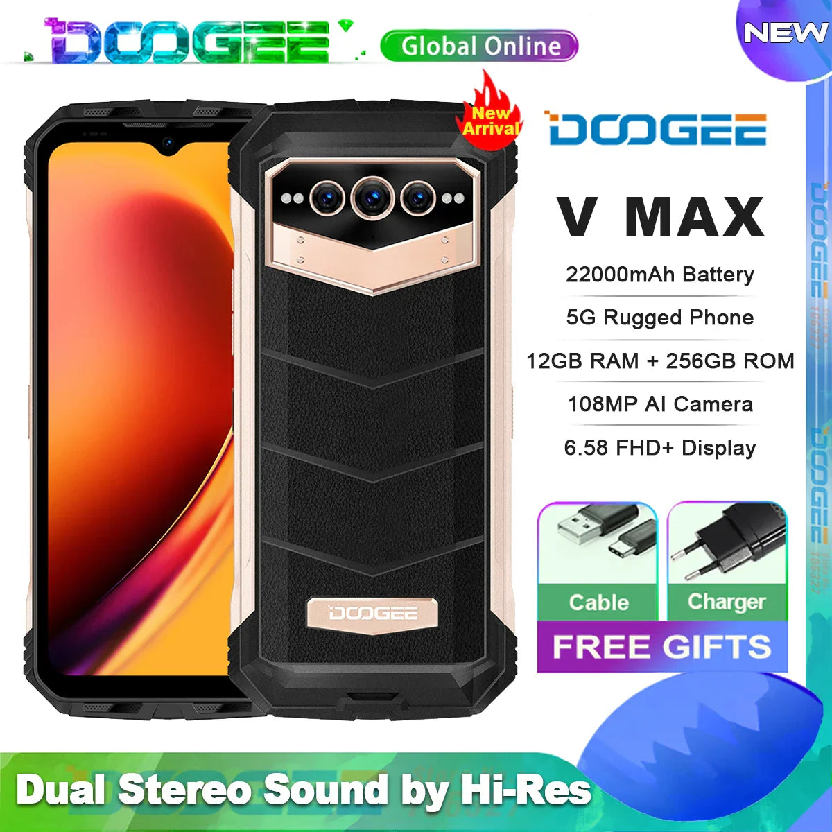 5G Phone DOOGEE V Max Rugged Smartphone 22000mAh,12GB+256GB