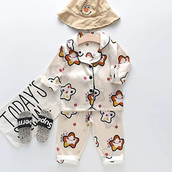Toddler Girls Silk Satin Pajamas Sets Cartoon Kids