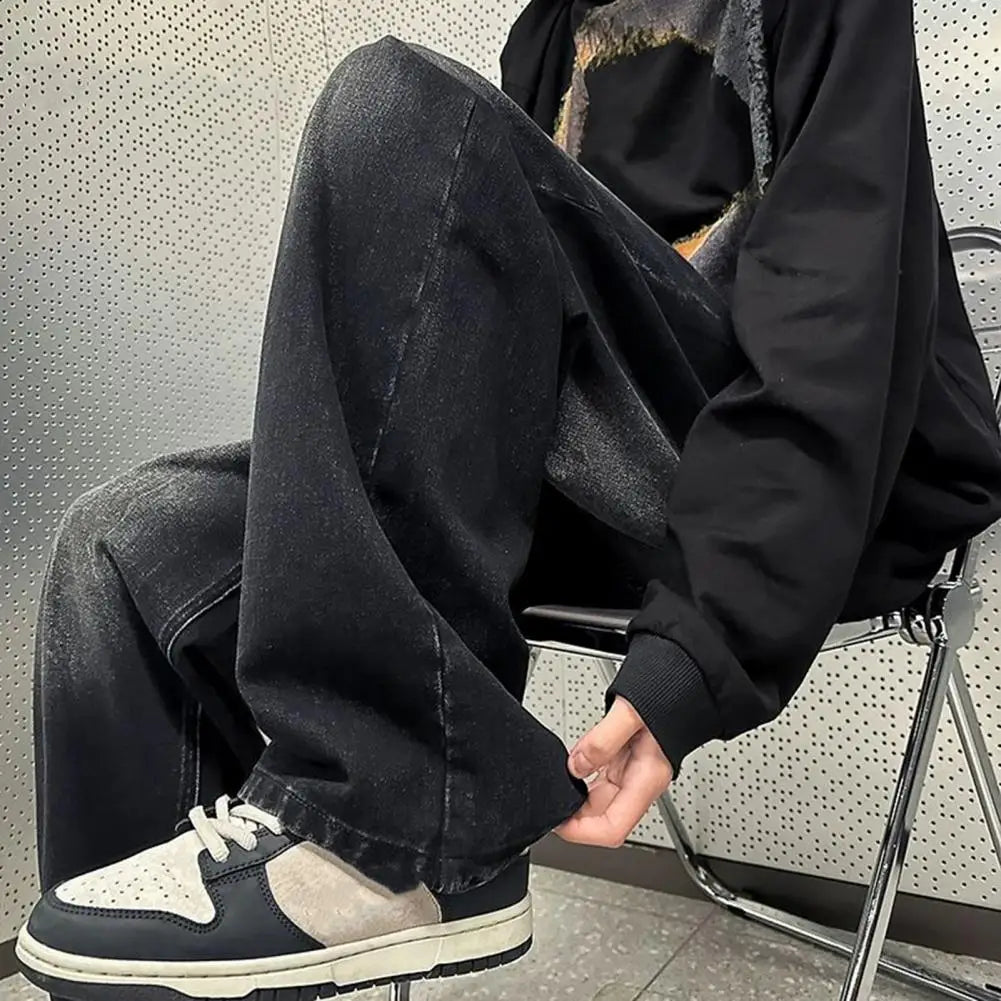 Men Jeans Gradient Contrast Color Wide Leg Loose