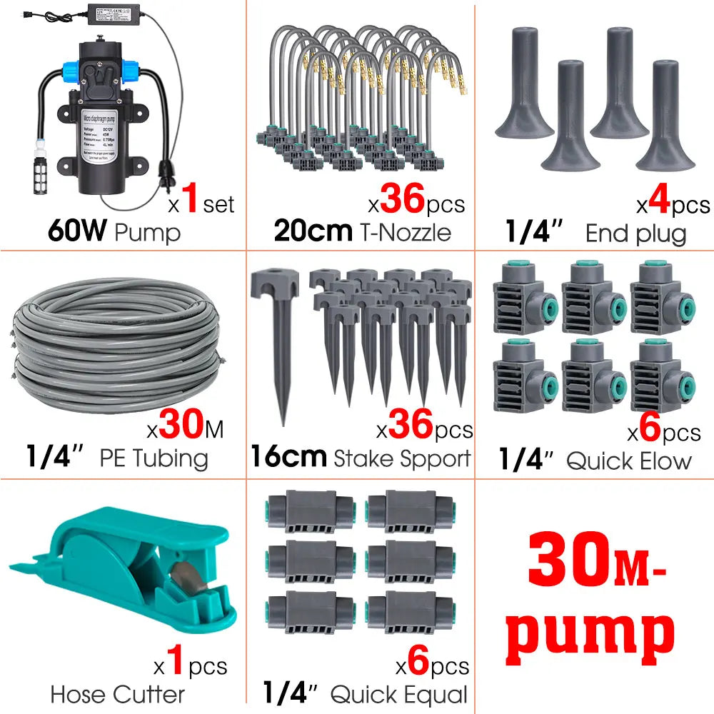 60W Self-Priming Pressurize Pump Mist Nozzle Watering System