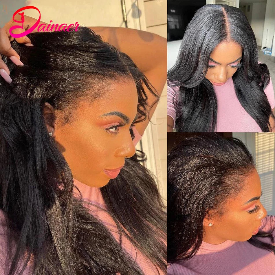 Brazilian Kinky Straight Human Hair Bundles Closure 4X4