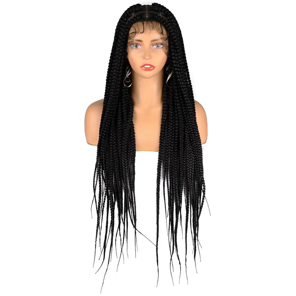 36" Full Lace Braided Wigs Synthetic Long Black