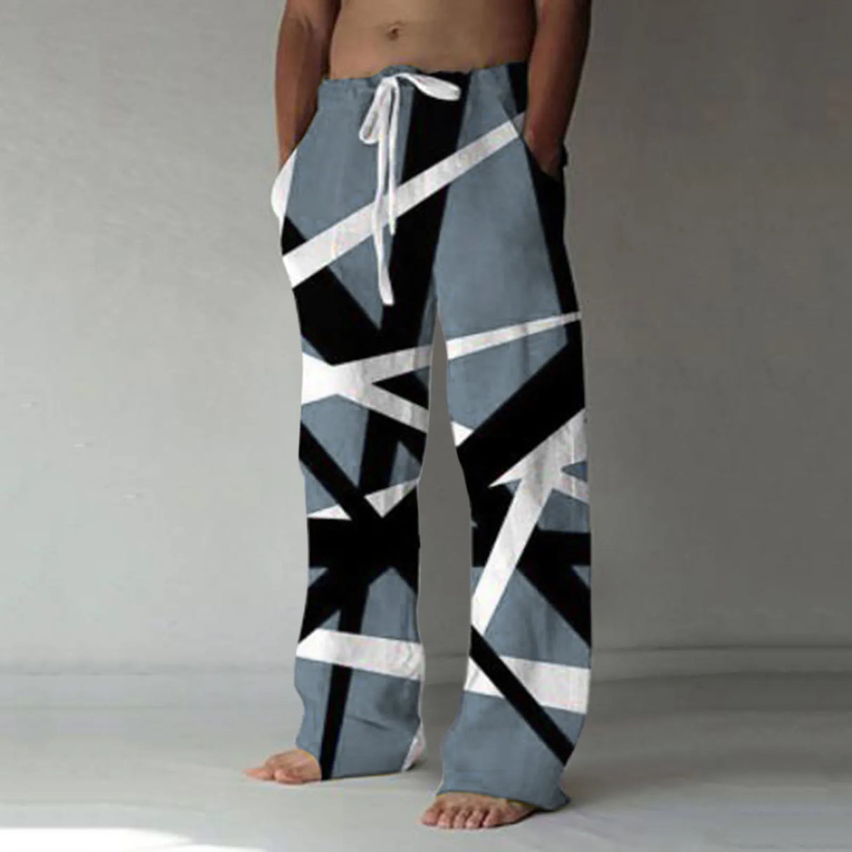 Mens Summer Fashion Casual Sweatpants Patchwork Color Print