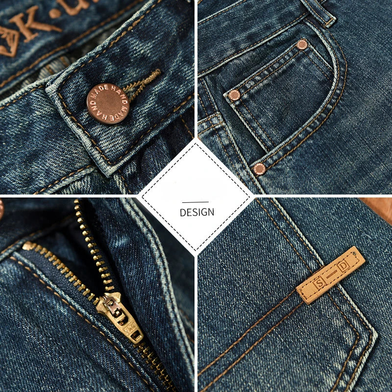 Spring Autumn New Cotton Retro Tapered Jeans Men