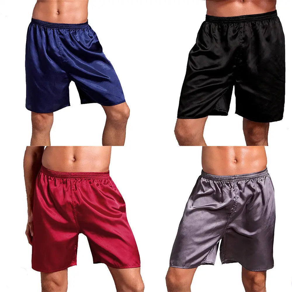 Mens Silk Satin Loose Boxers Briefs Pajamas Casual