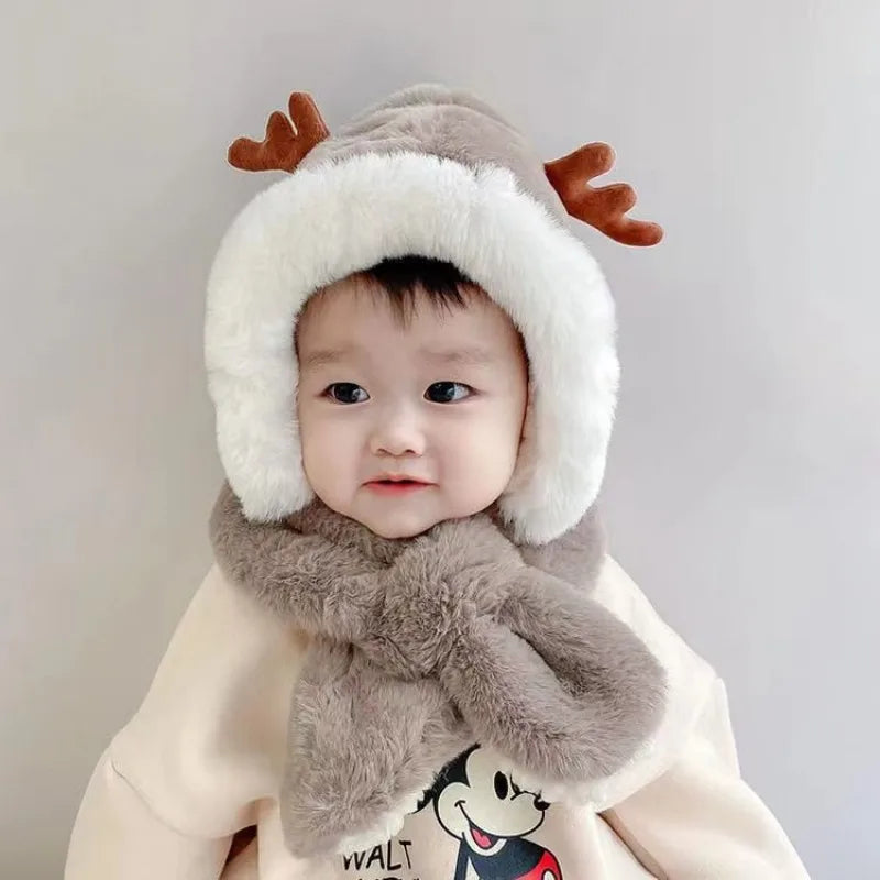 Fur Winter Baby Hat Scarf One-Piece Soft Kids