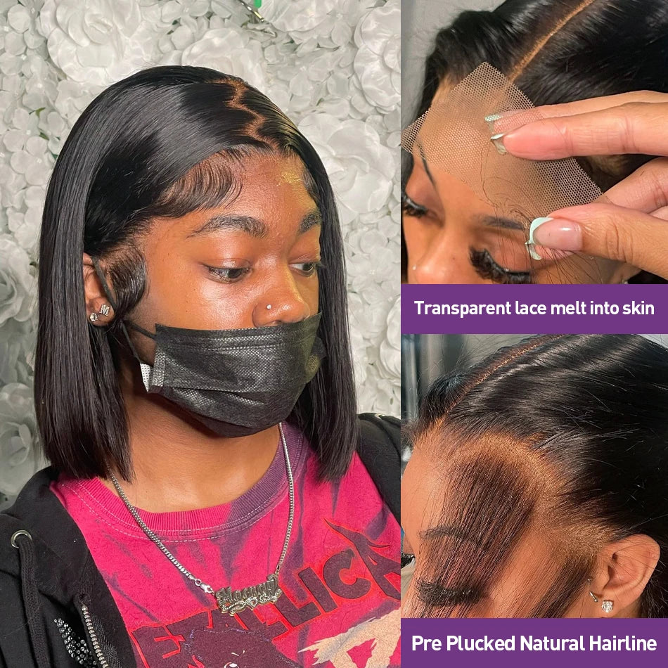 13x6 Straight Lace Frontal Bob Wig Pre Plucked