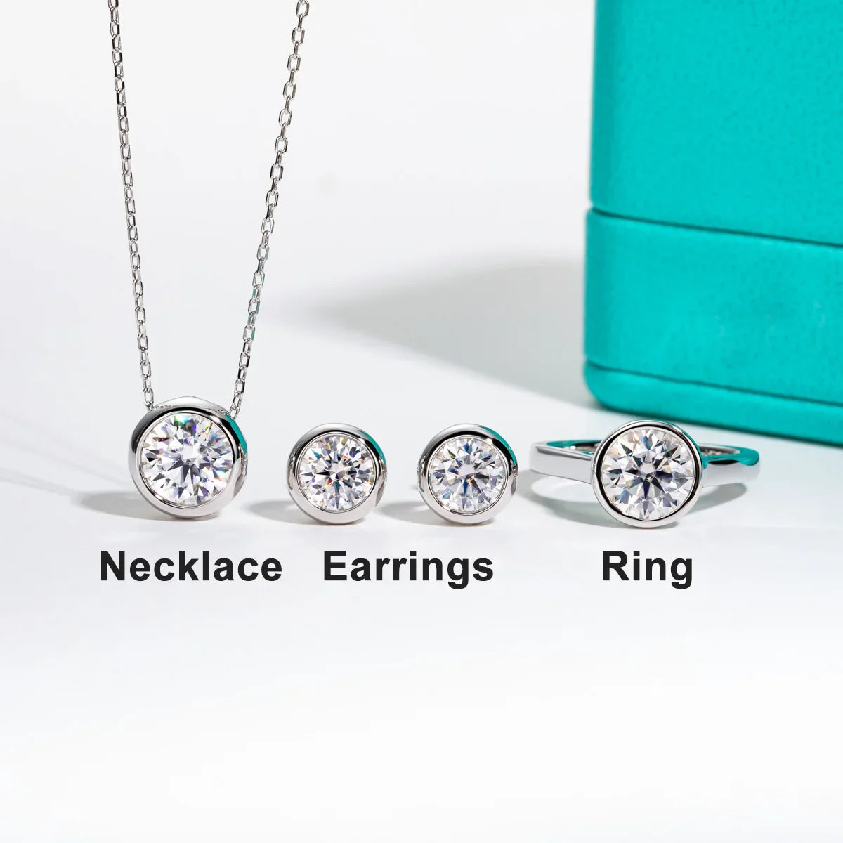 AnuJewel D Color Moissanite Bezel Stud Earrings 18K
