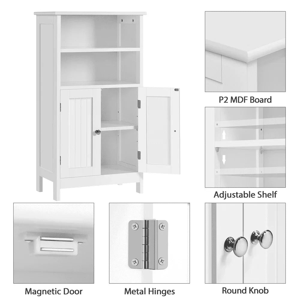5-Tier Wooden Bathroom Floor Cabinet, White Storage Shelf