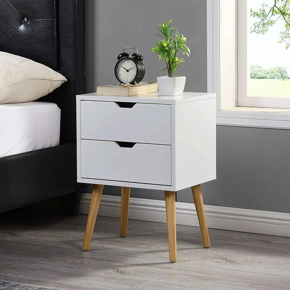 Nightstands Set of 2-Natural Beside Table with Storage
