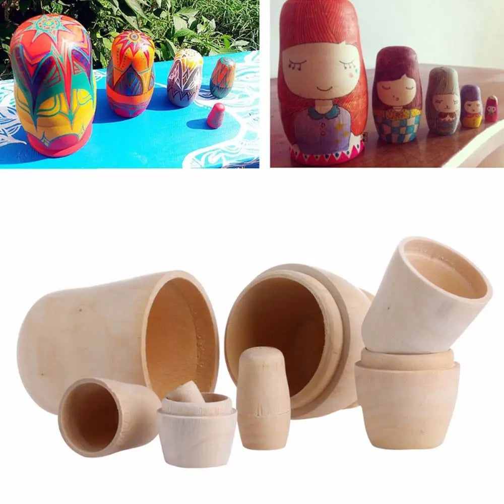5Pcs Blank Wooden Embryos Russian Nesting Dolls Toy