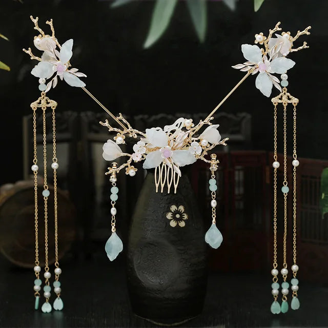 Chinese Hanfu Hair Accessories Set Long Fringed Vintage