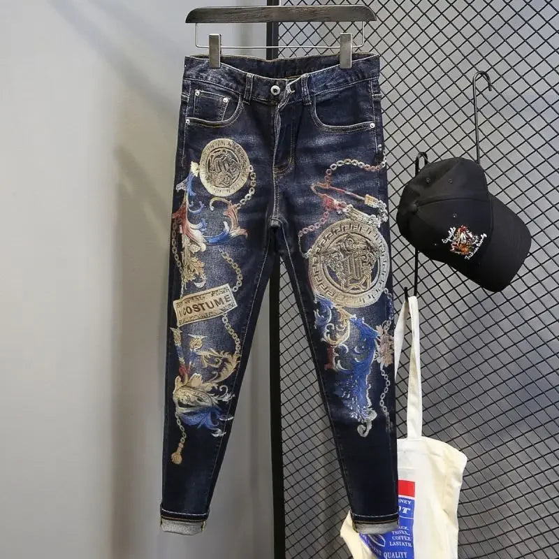Tapered Graphic Jeans for Men with Print Hip