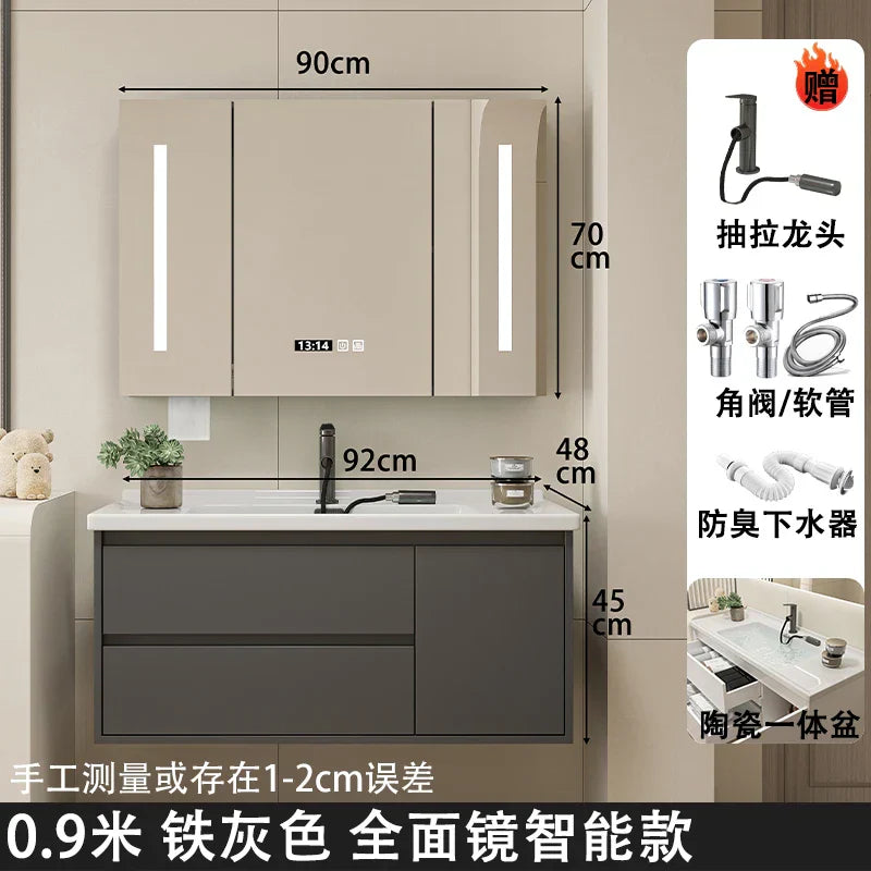 Ceramic Integrated Basin Bathroom Cabinet Modern Minimalist Sink