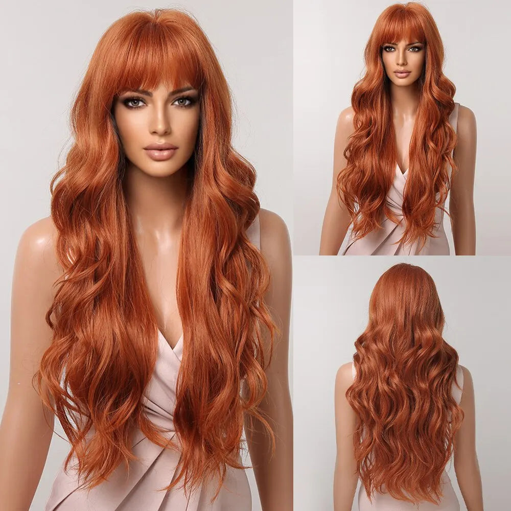 Ginger Curly Synthetic Wigs for Women Long Natural