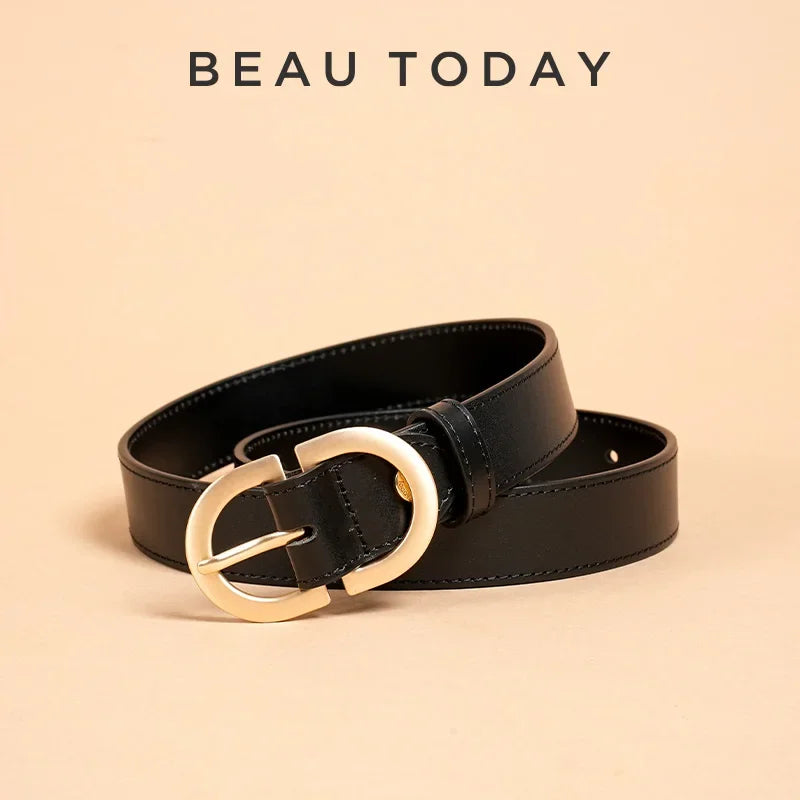 BEAUTODAY Belt Women Genuine Cow Leather Metal Oval