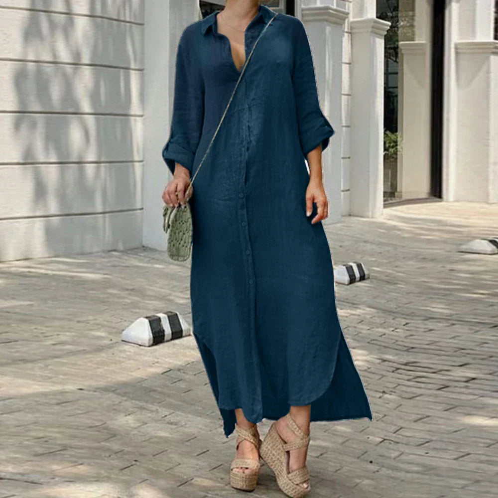 Plus Size Cotton Linen Long Dress for Women