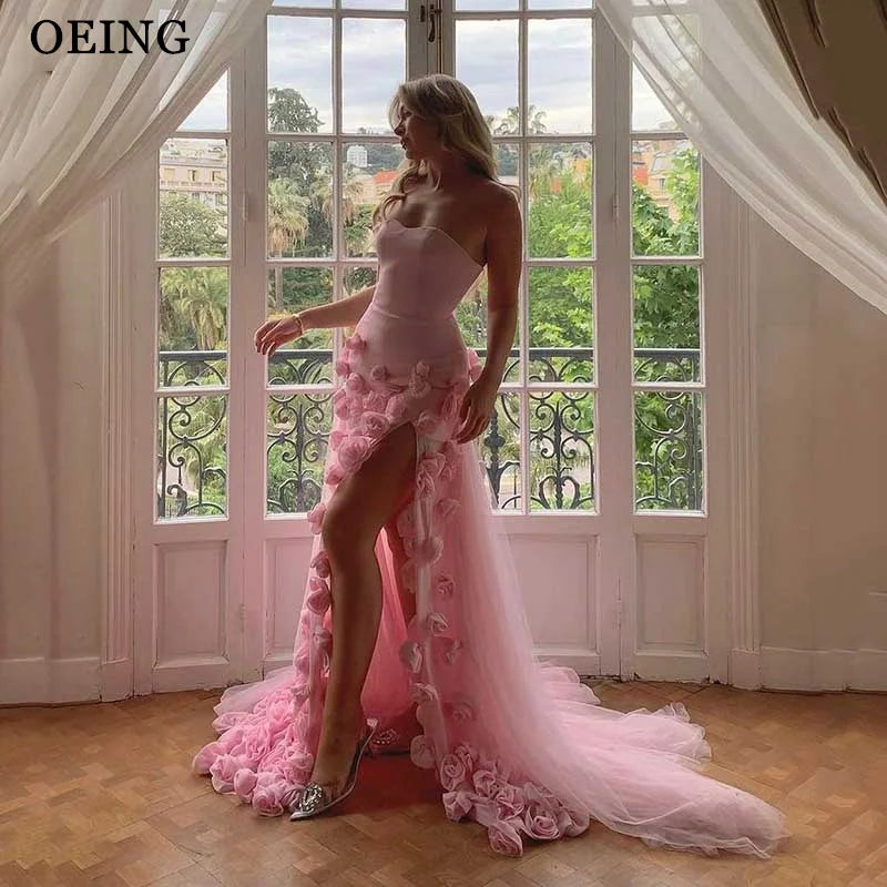 OEING Elegant Baby Pink Evening Dress Floor Length
